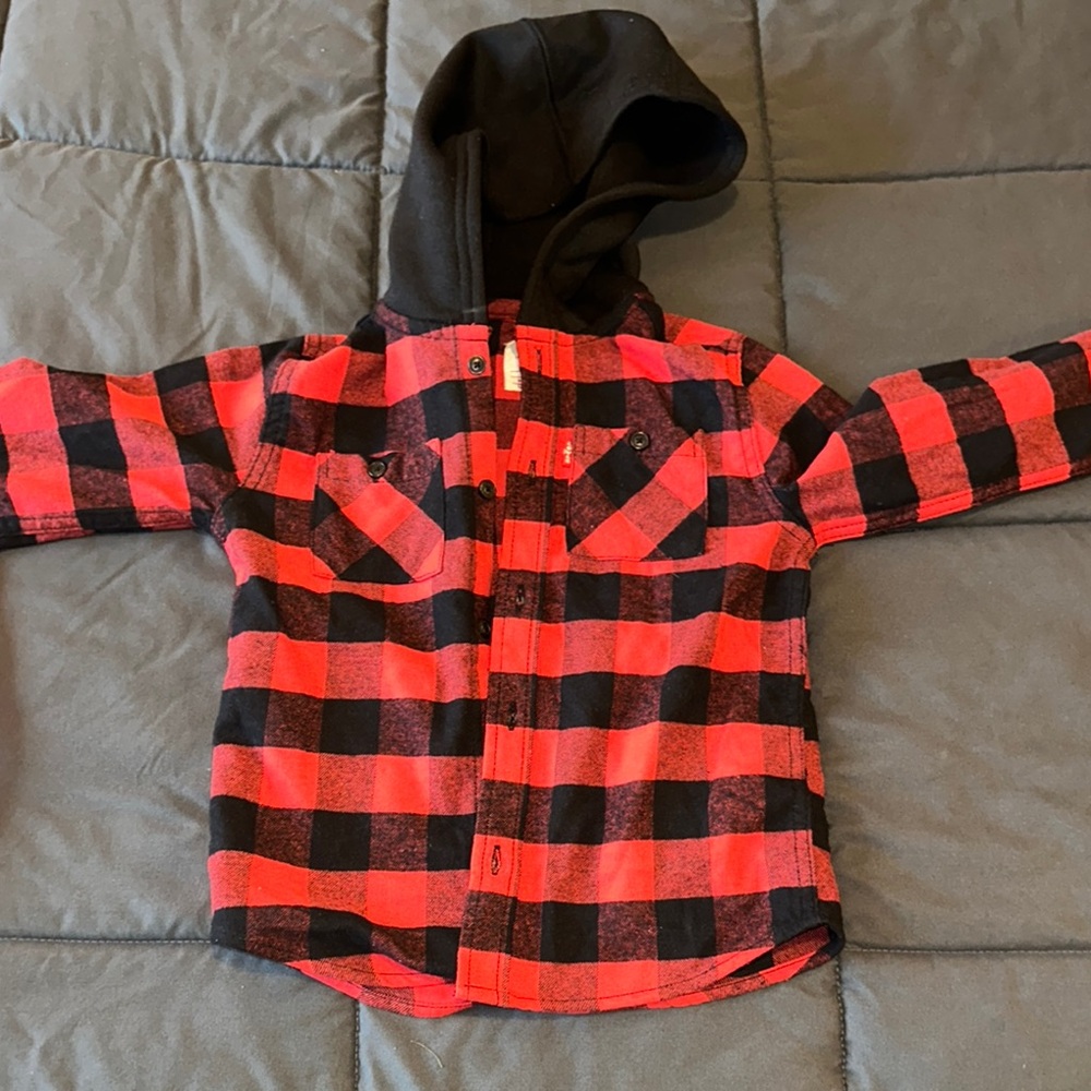 Boys Levis‎ Red and Black Plaid Hoodie Shirt